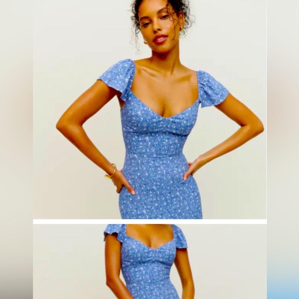 COPY - Reformation blue mini dress w flutter cap sleeve size 4 small